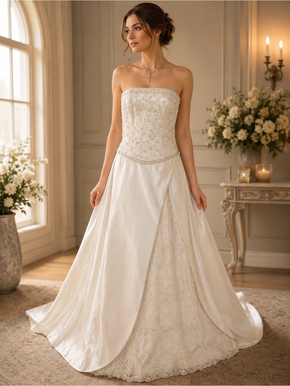 Alfred Angelo Ivory Strapless A-Line Wedding Dress with Beaded Bodice